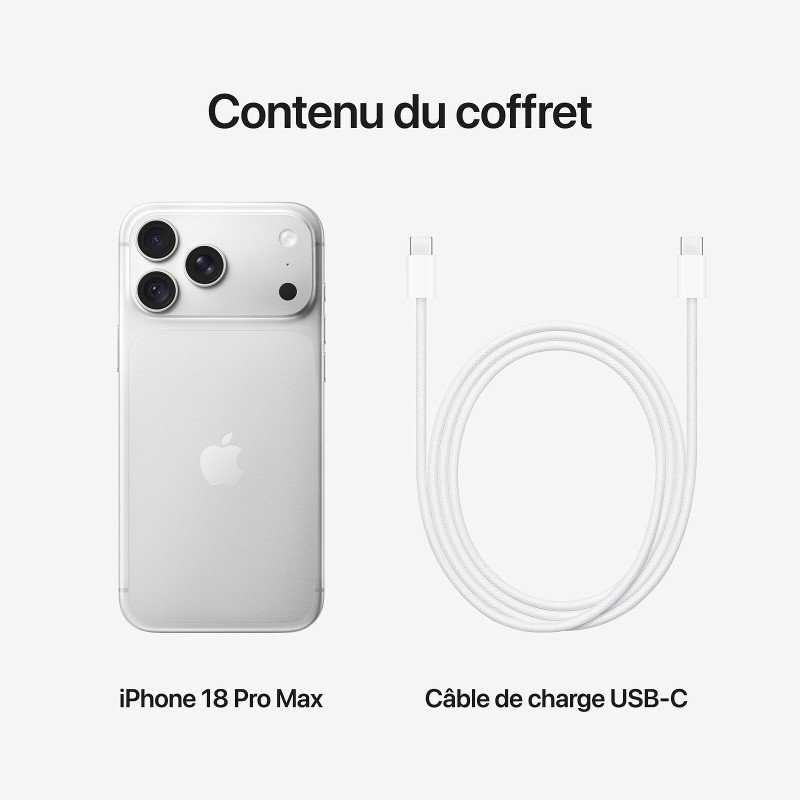 Apple iPhone 18 Pro Max - Puce A20 Pro Hexa-Core - 256 Go - Ecran Super Retina XDR OLED 6.9" - iOS 27 - Argent