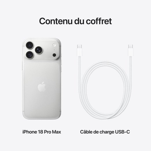 Apple iPhone 18 Pro Max - Puce A20 Pro Hexa-Core - 256 Go - Ecran Super Retina XDR OLED 6.9" - iOS 27 - Argent