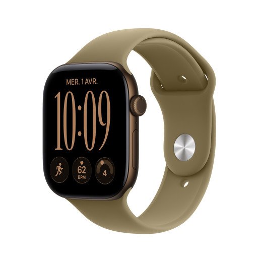 Apple Watch Series 12 GPS + Cellulaire - 42 mm - Aluminium Bronze sombre - Bracelet Sport Olive S/M - WatchOS 27