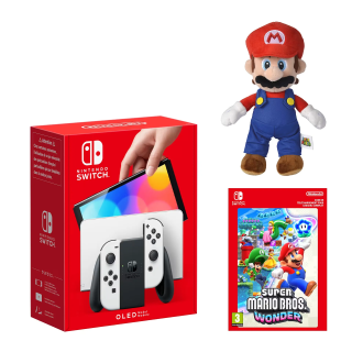 Nintendo Switch Pack OLED Super Mario Bros. Wonder + peluche Mario - Console avec manette Joy-Con droite et gauche grise