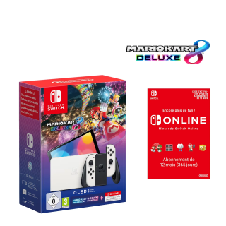 Nintendo Switch OLED (blanc) + Mario Kart 8 Deluxe + abonnement individuel de 12 mois au service Nintendo Switch Online