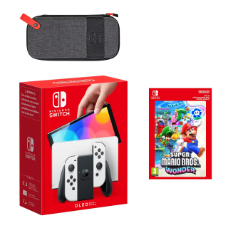 Nintendo Switch Pack Modèle OLED (blanc) Super Mario Bros. Wonder - Console avec manette Joy-Con droite et gauche grise