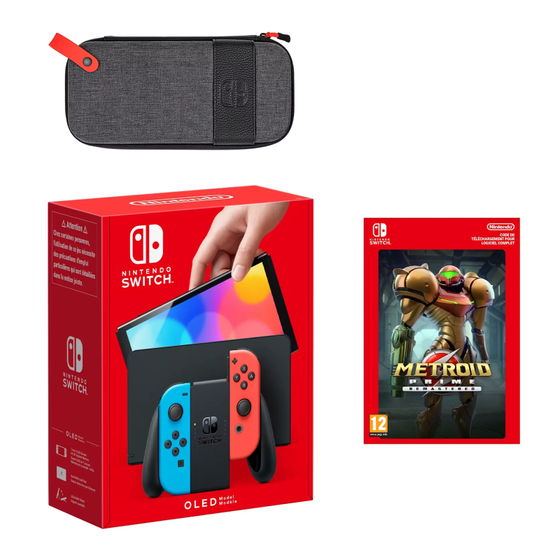 Nintendo Switch Pack Modèle OLED (bleu néon/rouge néon) Metroid Prime Remastered