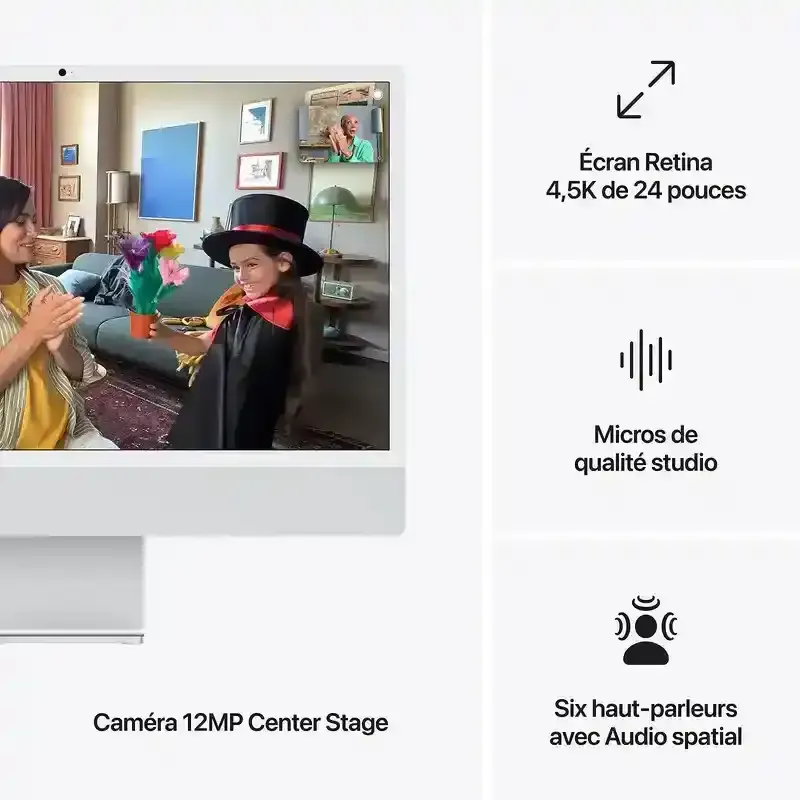 Apple iMac 24" Puce M4 256 Go SSD 16 Go RAM CPU 8 - GPU 8 - Argent - Garantie 1 An