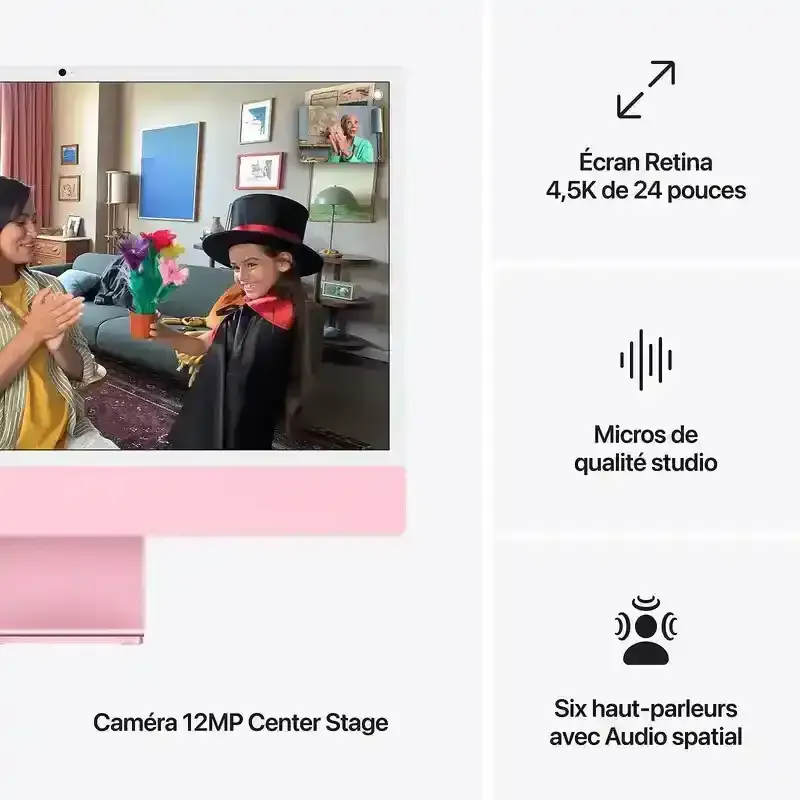 Apple iMac 24" Puce M4 256 Go SSD 16 Go RAM CPU 8 - GPU 8 cœurs Rose - Garantie 1 An