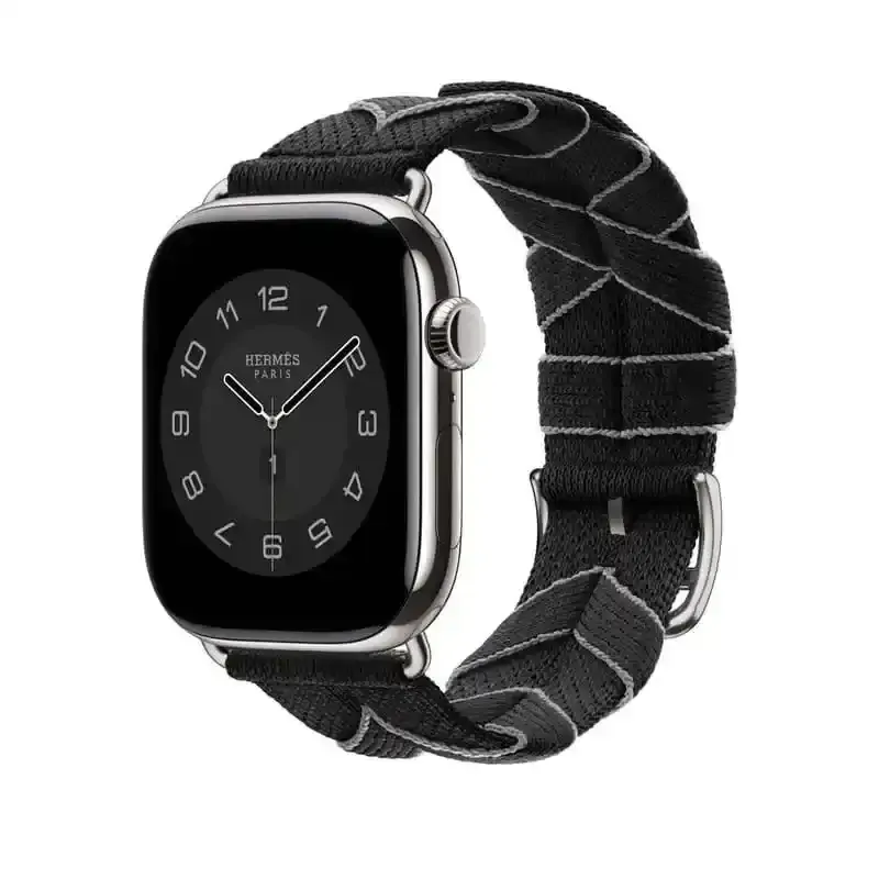 Apple Watch Bracelet Bride Équestre Hermès - 46 mm - Couleur Simple Tour Bridon Noir / Gris