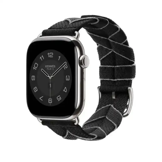 Apple Watch Bracelet Bride Équestre Hermès - 46 mm - Couleur Simple Tour Bridon Noir / Gris