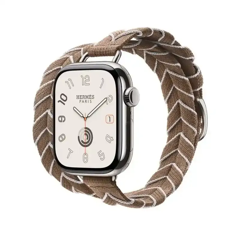 Apple Watch Bracelet Bride Équestre Hermès - Double Tour Beige - Weimar / Blanc 42 mm