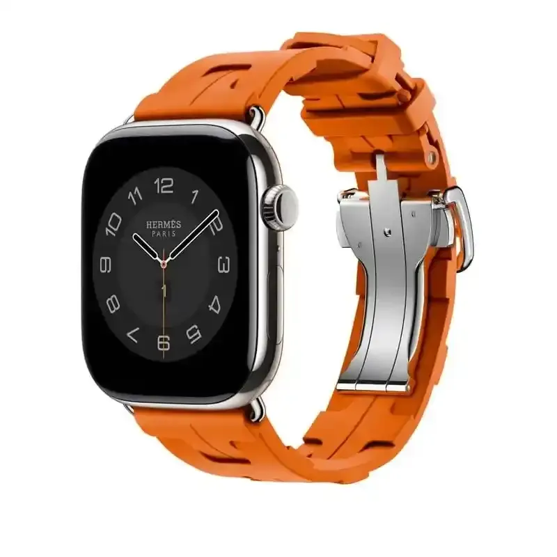 Apple Watch Bracelet Sportif Hermès - 46 mm - Forme H - Simple Tour Kilim Orange