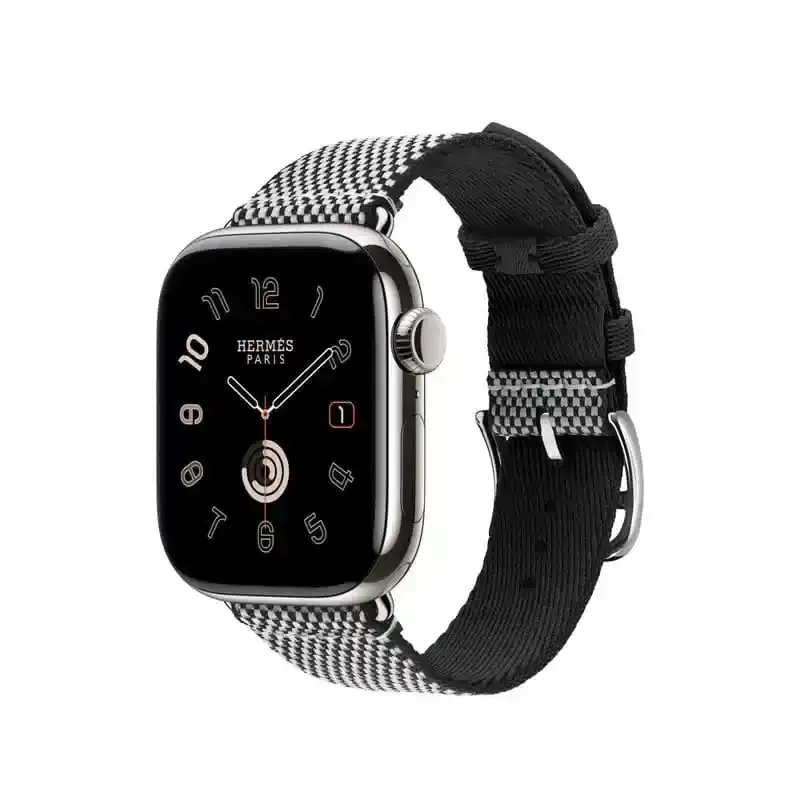 Apple Watch Bracelet Hermès - 42 mm - Couleur Simple Tour Toile H Noir / Écru