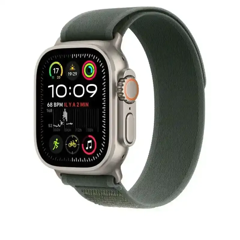 Apple Watch Bracelet - Signé Apple - Boucle Trail vert 49 mm - S/M - confort - Finition titane naturel
