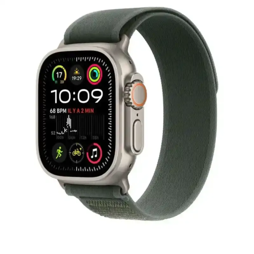 Apple Watch Bracelet - Signé Apple - Boucle Trail vert 49 mm - S/M - confort - Finition titane naturel