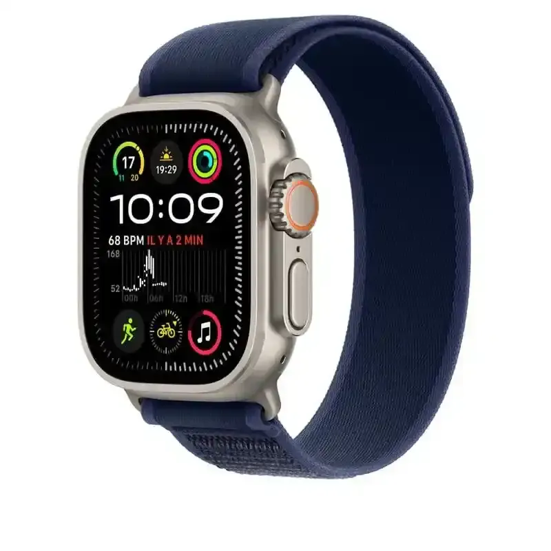 Apple Watch Bracelet - Signé Apple - 49 mm - S/M - Finition titane naturel - Couleur Boucle Trail bleu