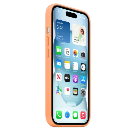 Apple Accessoire - Original Apple - Étui en silicone MagSafe iPhone 15 - Sorbet orange