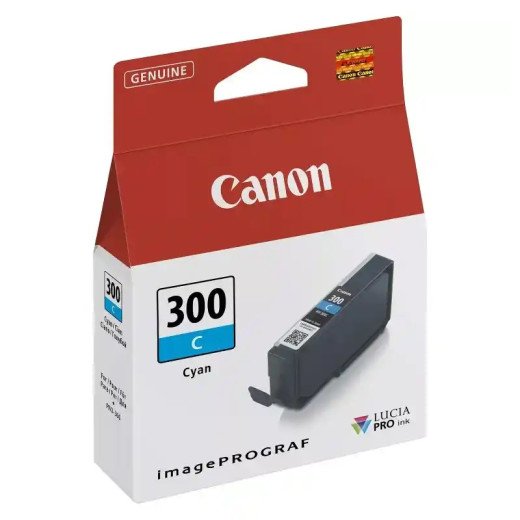 Canon PFI-300C Cartouche d'encre photo cyan, bonne qualité image PROGRAF tirages vifs.