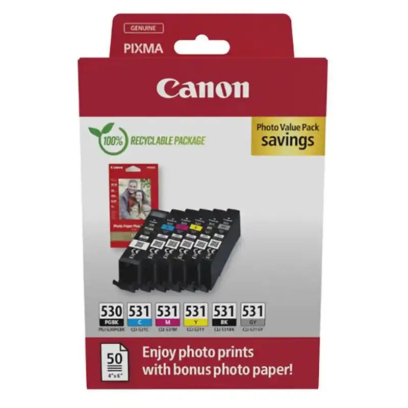Canon PGI-530/CLI-531 BK/C/M/Y/GY Multipack 6 cartouches, PIXMA TS8750 Printer