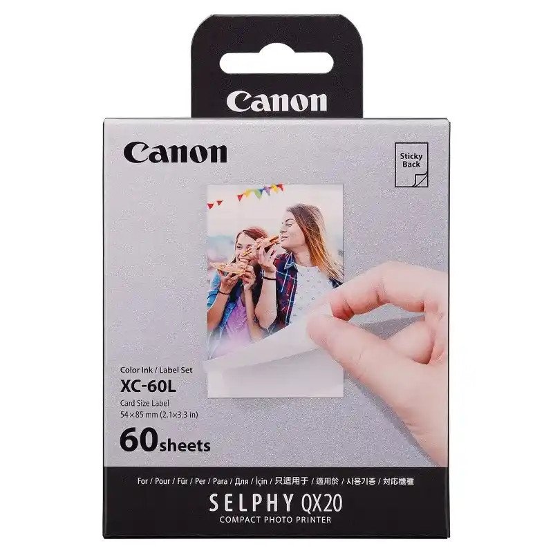 Canon XC-60L Jeu d'encre et de papier, 54×85mm, SELPHY QX20, 60 tirages, bon rendement.