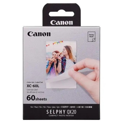 Canon XC-60L Jeu d'encre et de papier, 54×85mm, SELPHY QX20, 60 tirages, bon rendement.