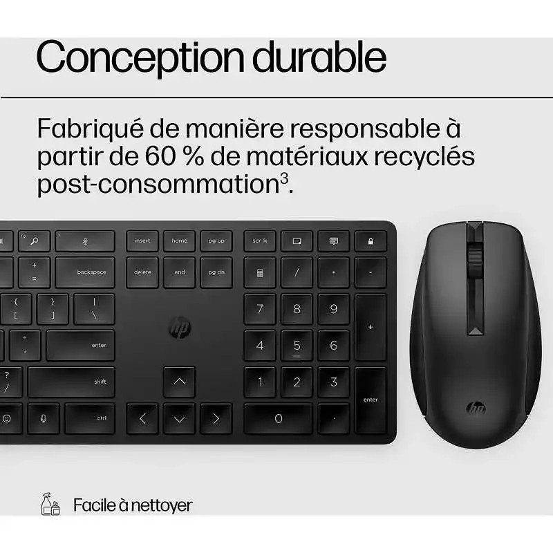 HP 650 Ensemble clavier AZERTY et souris sans fil 2,4 GHz -  20 mois d'autonomie - 10 m en zone ouverte