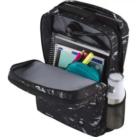 Sac à dos HP Campus XL imprimé marbre - 16 pouces - Résistant à l’eau - 100 % polyester - Compartiment rembourré pour PC