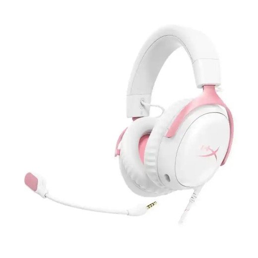 HyperX Cloud III - Casque gaming - Haut-parleurs inclinés de 53 mm - Unidirectionnel, suppression de bruit - Rose-blanc